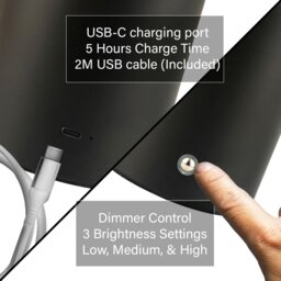 Rackhams Modern Rechargeable Can-Style Table Lamp in Matte Black with Touch Dimmer Button - thumbnail 6