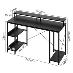 Rackhams Gaming Desk Computer Table with Monitor Shelf Power Outlets RGB Light - thumbnail 3