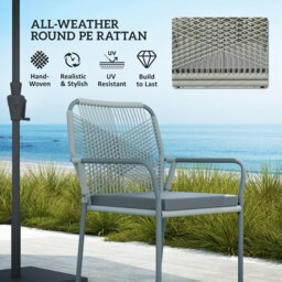 Rackhams 5 Piece Garden Dining Set with Cushions, Light Grey - Light Grey - Steel, PE Rattan, Polyester - 140W x 85D x 74H cm - thumbnail 4