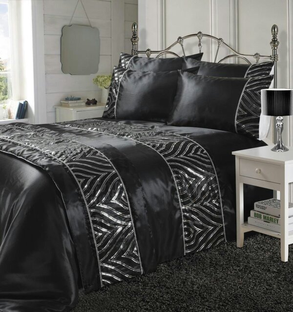 Rackhams Shimmer Duvet Cover Set Sequin Embellished Bedding Black - Black - King - Duvet Cover Set