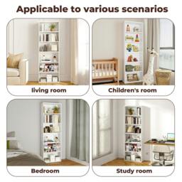 Rackhams Slim 6 Tier Bookshelf Narrow Bookcase  Storage Shelf Organizer Unit White - thumbnail 3