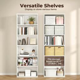 Rackhams Slim 6 Tier Bookshelf Narrow Bookcase  Storage Shelf Organizer Unit White - thumbnail 4