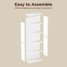 Rackhams Slim 6 Tier Bookshelf Narrow Bookcase  Storage Shelf Organizer Unit White - thumbnail 6