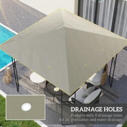 Rackhams 3x3 m Gazebo Canopy Replacement Cover with Drain Holes, Light Grey - thumbnail 4