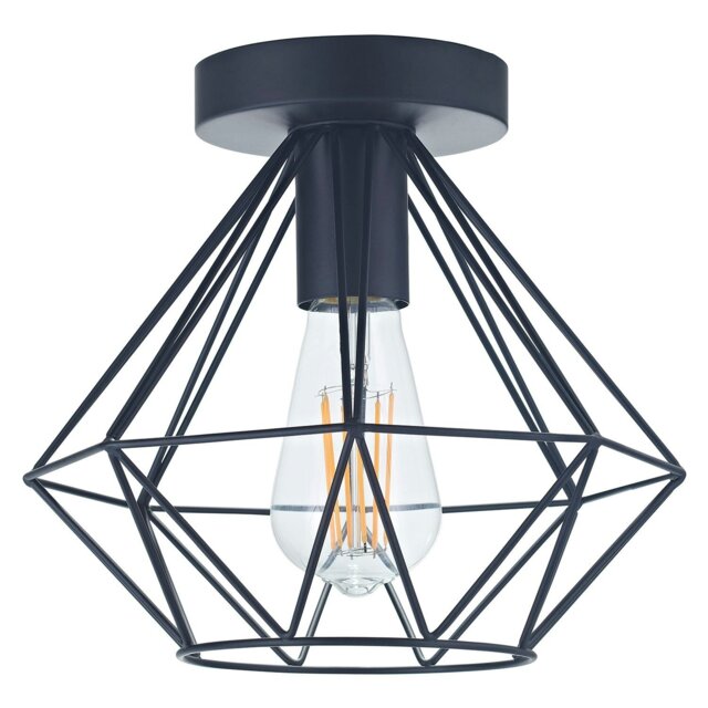 Rackhams Industrial Basket Cage Designed Matt Black Metal Semi Flush Ceiling Light - image 1