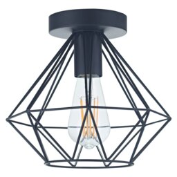 Rackhams Industrial Basket Cage Designed Matt Black Metal Semi Flush Ceiling Light - thumbnail 1