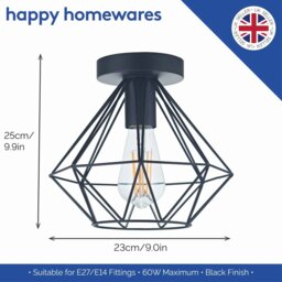 Rackhams Industrial Basket Cage Designed Matt Black Metal Semi Flush Ceiling Light - thumbnail 4