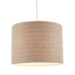 Rackhams Unique Aztec Designed Drum Lamp Shade in Dark Taupe and White Linen - thumbnail 2