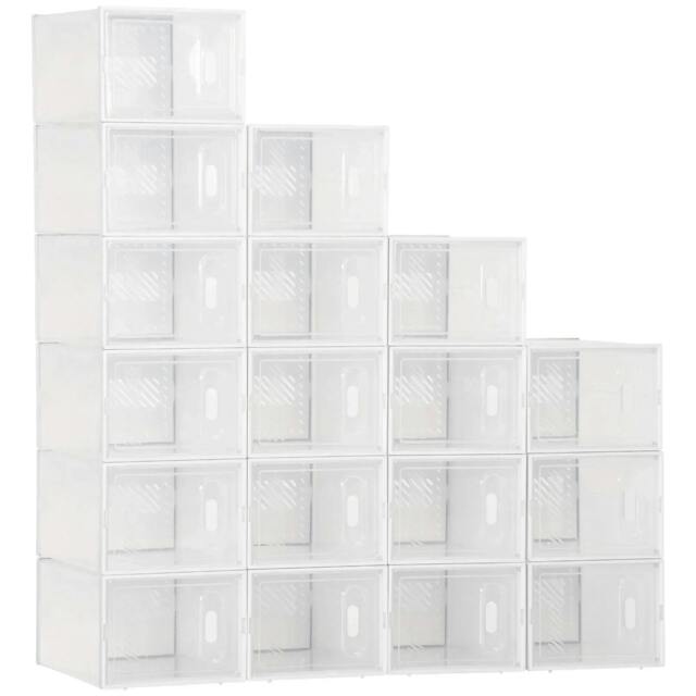 Rackhams 18PCS Clear Shoe Box, Plastic Stackable Shoe Storage Box for UK/EU Size up to 8.5/43 with Magnetic Door for Women/Men, 25 x 35 x 19cm - image 1