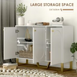 Rackhams Sideboard with Adjustable Shelves & 3 Doors for Living Room, White - White - White, gold accents - Sideboard - thumbnail 3