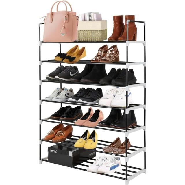 Rackhams 7 Tier Heavy Duty Metal Shoe Quick Assembly Shoe Rack Shoe Storage Cabinet Holds Upto 35 Pairs - Shoe Rack - Grey - Metal - image 1