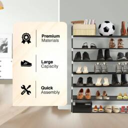 Rackhams 7 Tier Heavy Duty Metal Shoe Quick Assembly Shoe Rack Shoe Storage Cabinet Holds Upto 35 Pairs - Shoe Rack - Grey - Metal - thumbnail 5