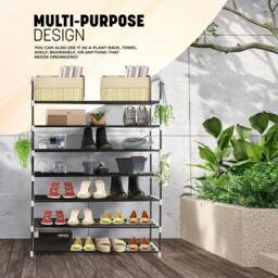 Rackhams 7 Tier Heavy Duty Metal Shoe Quick Assembly Shoe Rack Shoe Storage Cabinet Holds Upto 35 Pairs - Shoe Rack - Grey - Metal - thumbnail 6