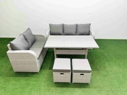 Rackhams 7 Seater PE Rattan Wicker Garden Furniture Patio Conservatory Sofa Set with Rectangular Dining Table 3 Seater Sofa Love Sofa 2 Stools - thumbnail 1