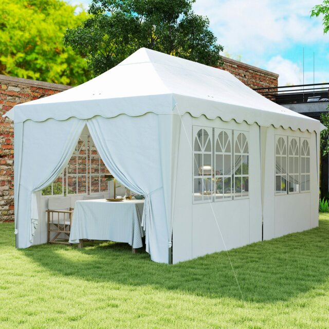 Rackhams 3 x 6m Pop Up Gazebo with Sides and Carry Bag, UPF50+, White - White - Steel, Oxford Fabric - 596L x 300W x 315Hcm - image 1