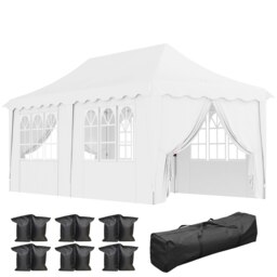 Rackhams 3 x 6m Pop Up Gazebo with Sides and Carry Bag, UPF50+, White - White - Steel, Oxford Fabric - 596L x 300W x 315Hcm - thumbnail 2