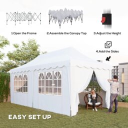 Rackhams 3 x 6m Pop Up Gazebo with Sides and Carry Bag, UPF50+, White - White - Steel, Oxford Fabric - 596L x 300W x 315Hcm - thumbnail 3
