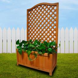 Rackhams Wooden Planter With Lattice For Vines Garden Climbing Flower Plant Pot Trellis - Brown - thumbnail 2