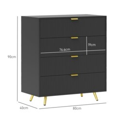 Rackhams Chest of Drawers with 4 Drawers for Bedroom, Living Room, Black - White - 4 - thumbnail 4