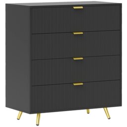 Rackhams Chest of Drawers with 4 Drawers for Bedroom, Living Room, Black - White - 4 - thumbnail 3