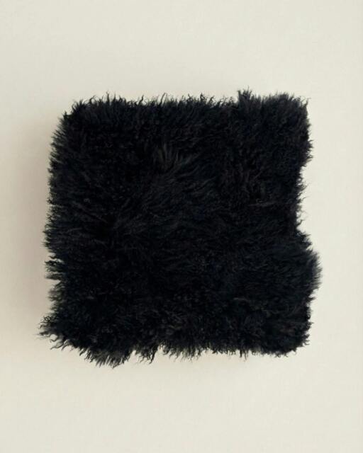 Rackhams Large Mongolian Sheepskin Cushion - 50cm - Black - With Filler - image 1