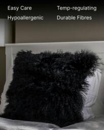 Rackhams Large Mongolian Sheepskin Cushion - 50cm - Black - With Filler - thumbnail 3