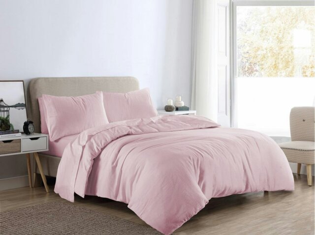 Rackhams 100% Brushed Cotton Flannellette Duvet Cover Set - Pink - Super King - Duvet Cover Set - image 1