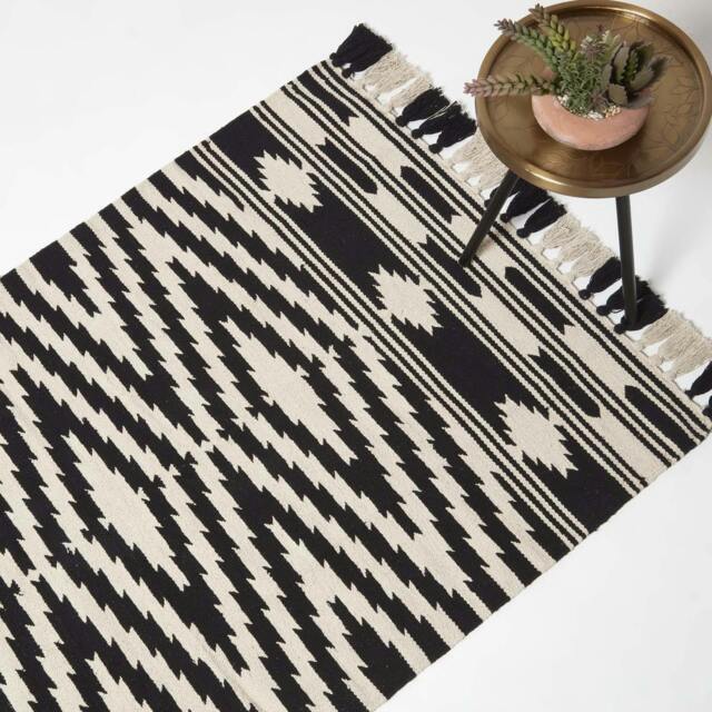 Rackhams Dinan Black & White Kilim Cotton Rug - 120 x 170 cm - image 1
