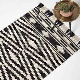 Rackhams Dinan Black & White Kilim Cotton Rug - 120 x 170 cm - thumbnail 1