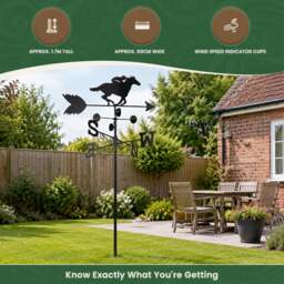 Rackhams Horse Racer Steel Weathervane with Ground Spike and Wall Fixing, Black Outdoor Wind Direction Ornament with Wind Speed Cups - thumbnail 6