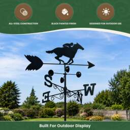 Rackhams Horse Racer Steel Weathervane with Ground Spike and Wall Fixing, Black Outdoor Wind Direction Ornament with Wind Speed Cups - thumbnail 5