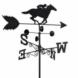 Rackhams Horse Racer Steel Weathervane with Ground Spike and Wall Fixing, Black Outdoor Wind Direction Ornament with Wind Speed Cups - thumbnail 1