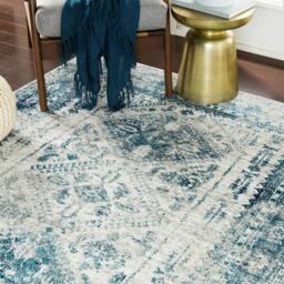Rackhams Monte Carlo-Vintage Blue Grey White Traditional Boho Rug - 80 x 220 cm - thumbnail 2