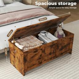 Rackhams Storage Chest Wooden Bench Blanket Organizer Box Toy Cabinet Large 100cm - thumbnail 5