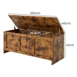 Rackhams Storage Chest Wooden Bench Blanket Organizer Box Toy Cabinet Large 100cm - thumbnail 3
