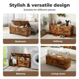 Rackhams Storage Chest Wooden Bench Blanket Organizer Box Toy Cabinet Large 100cm - thumbnail 4