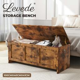 Rackhams Storage Chest Wooden Bench Blanket Organizer Box Toy Cabinet Large 100cm - thumbnail 2