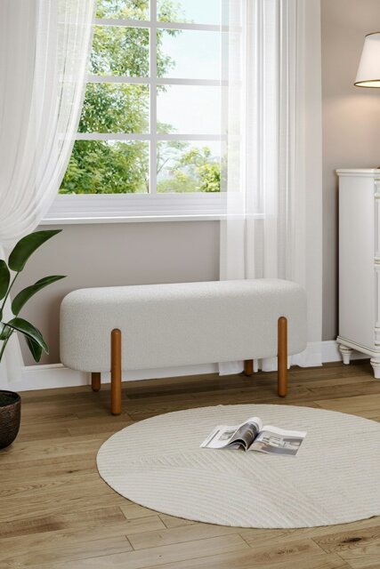 Rackhams Beige Polar Fleece Oval Shaped Bench Entryway Shoe Changing Stool - Beige - image 1