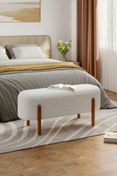 Rackhams Beige Polar Fleece Oval Shaped Bench Entryway Shoe Changing Stool - Beige - thumbnail 3