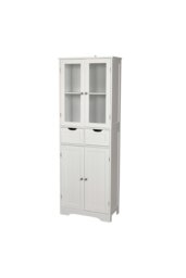 Rackhams Modern Tall Glass Door Cabinet for Bathroom & Livingroom - White - thumbnail 4