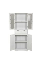 Rackhams Modern Tall Glass Door Cabinet for Bathroom & Livingroom - White - thumbnail 5