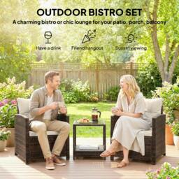 Rackhams Rattan Garden Furniture Bistro Set with Cushion, Mixed Brown - Not applicable - PE rattan, steel, polyester, glass - Mixed Brown - thumbnail 4
