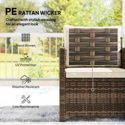 Rackhams Rattan Garden Furniture Bistro Set with Cushion, Mixed Brown - Not applicable - PE rattan, steel, polyester, glass - Mixed Brown - thumbnail 5
