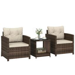 Rackhams Rattan Garden Furniture Bistro Set with Cushion, Mixed Brown - Not applicable - PE rattan, steel, polyester, glass - Mixed Brown - thumbnail 2