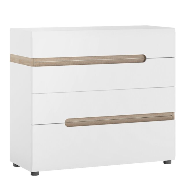 Rackhams Chelsea 4 Drawer Chest  in White with Oak Trim - White & Oak - Matt - Melamine - image 1