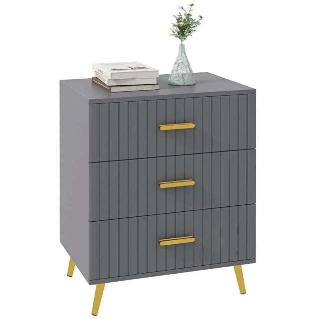 Rackhams Three Drawer Embossed Line Dresser - Grey/Gold Tone - image 1