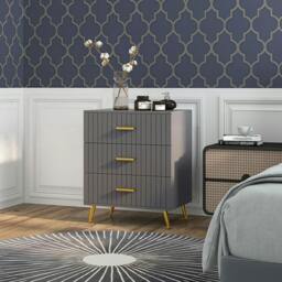 Rackhams Three Drawer Embossed Line Dresser - Grey/Gold Tone - thumbnail 2