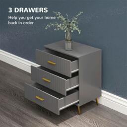 Rackhams Three Drawer Embossed Line Dresser - Grey/Gold Tone - thumbnail 4