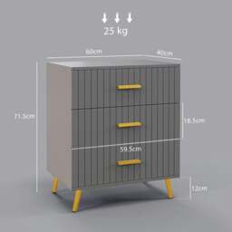 Rackhams Three Drawer Embossed Line Dresser - Grey/Gold Tone - thumbnail 3