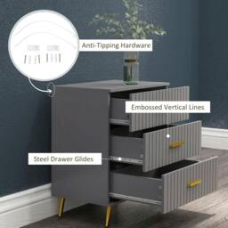 Rackhams Three Drawer Embossed Line Dresser - Grey/Gold Tone - thumbnail 6